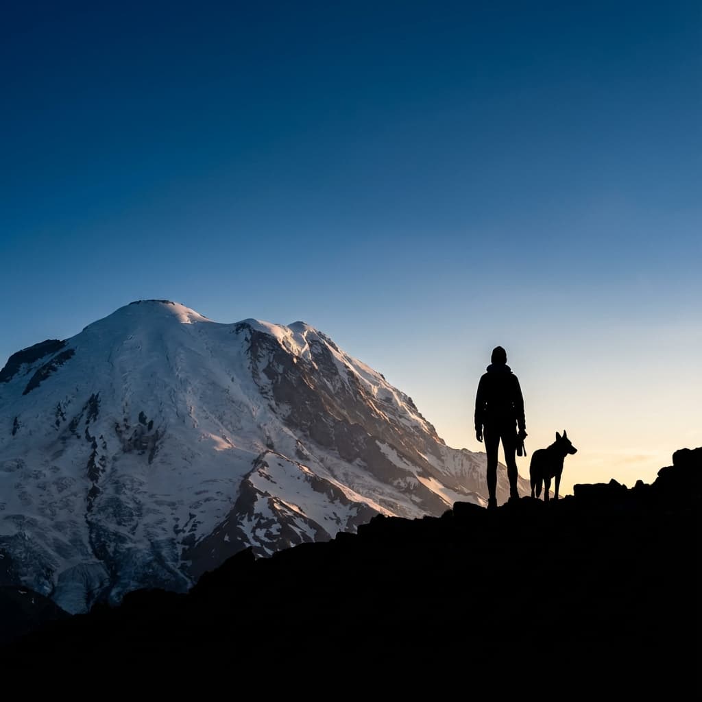 Mountain Peak with Hiker